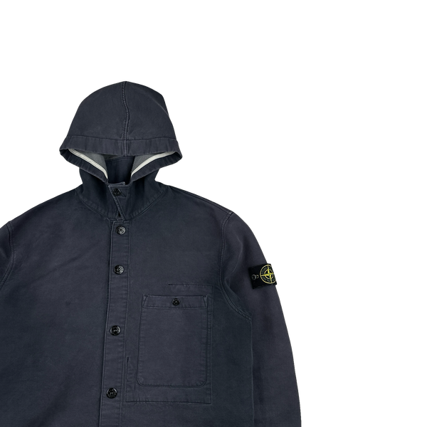 Stone Island 2001 Blue Cotton Buttoned Hooded Jacket - Large