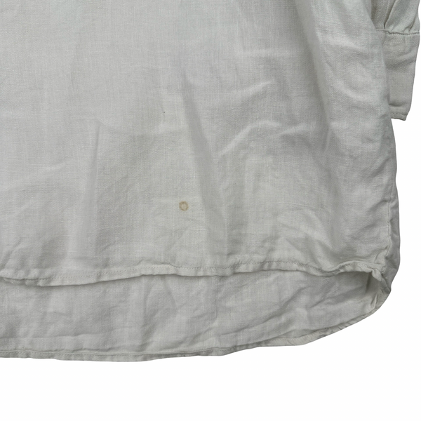 Stone Island White Linen Spellout Buttoned Shirt - Large