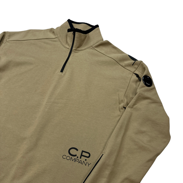 CP Company 019 Brown Spellout Quarter Zip Pullover Jumper - Large