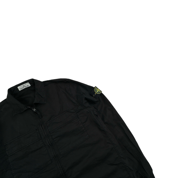 Stone Island 2023 Black Supima Cotton Twill Zipped Overshirt - Large