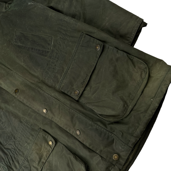 Barbour Green Cotton Flannel Lined Hooded Wax Jacket - XL