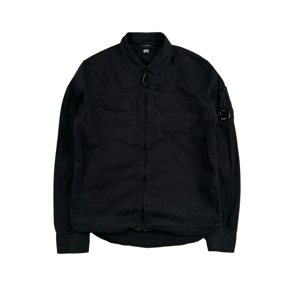 CP Company Black Zipped Cotton Overshirt - Small
