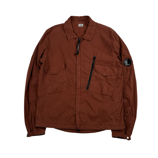 CP Company Burnt Orange 50 Fili Cotton Zipped Overshirt - Large