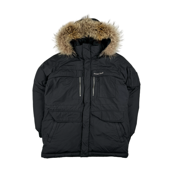 Montbell Down Filled Black Fur Hood Trim Puffer Jacket - Medium