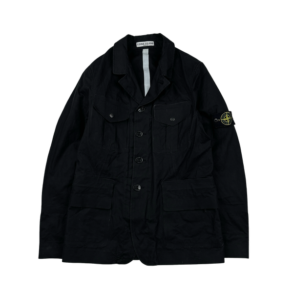 Stone Island 2007 Black Cotton Ventile Buttoned Blazer Jacket - Small