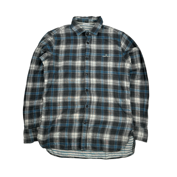 Stone Island 2011 Blue Cotton Plaid Buttoned Shirt - Medium
