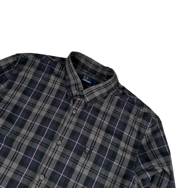 Fred Perry Black/Pink Plaid Buttoned Shirt - Large