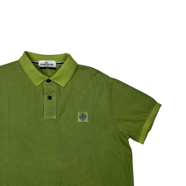 Stone Island Garment Dyed Green Polo Shirt - Large