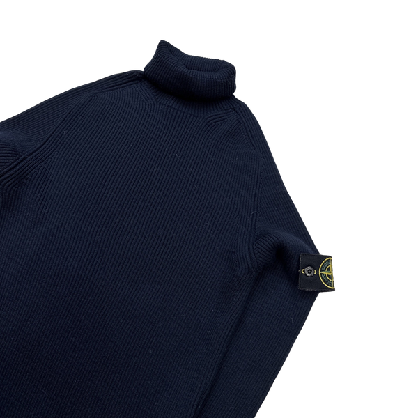 Stone Island 2017 Navy Ribbed Roll Neck Jumper - Medium