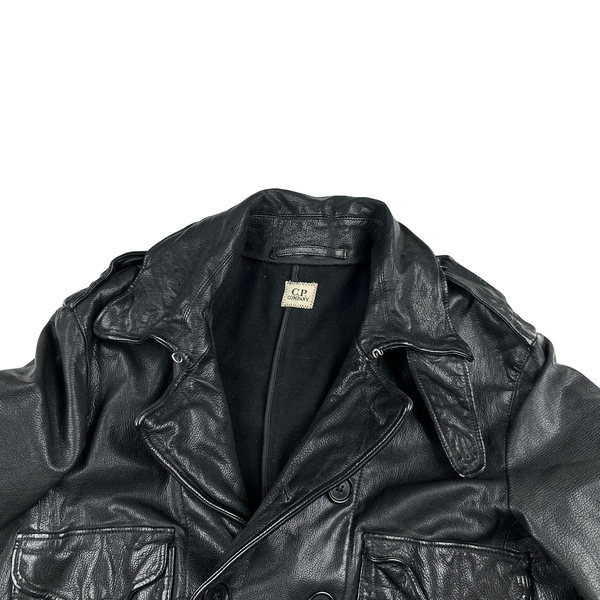 CP Company Vintage Black Heavyweight Leather Pea Jacket - XL
