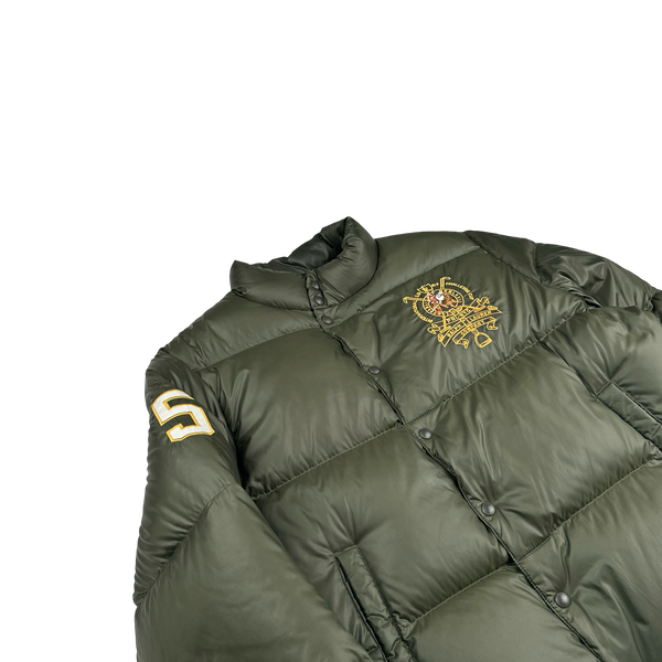 Ralph Lauren Khaki Green Down Filled Embroidered Spellout Puffer Jacket - XL