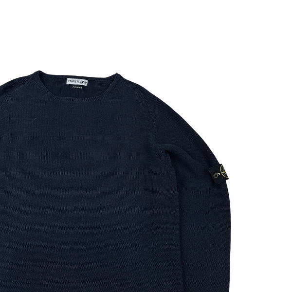 Stone Island 2000s Navy Cotton Knit Crewneck Jumper - XL