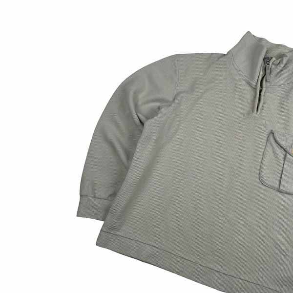 Stone Island 2001 Light Grey Wool Blend Vintage Ribbed High Neck Jumper - Medium