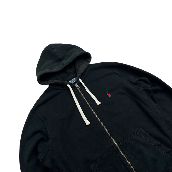 Ralph Lauren Black Thick Cotton Zipped Hoodie - Large
