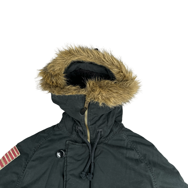 Ralph Lauren Black Fur Hooded Parka Jacket - Small