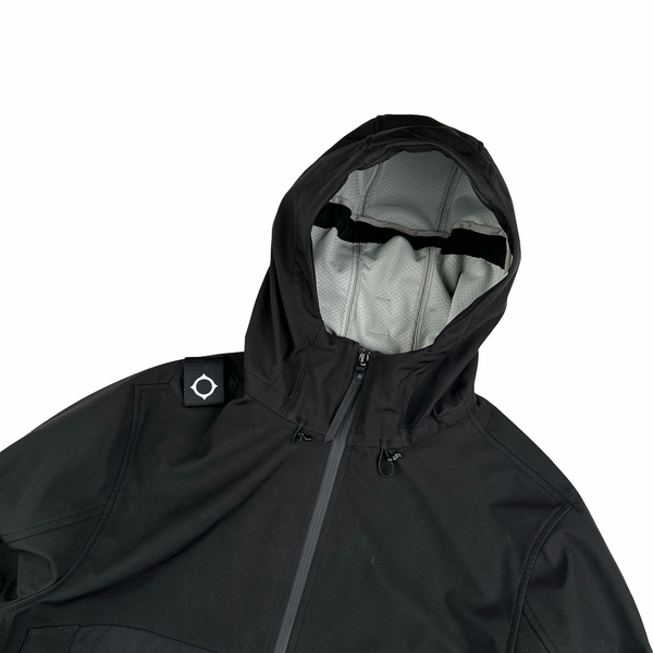 Ma Strum Black Soft Shell Shoulder Tag Hooded Jacket - Large