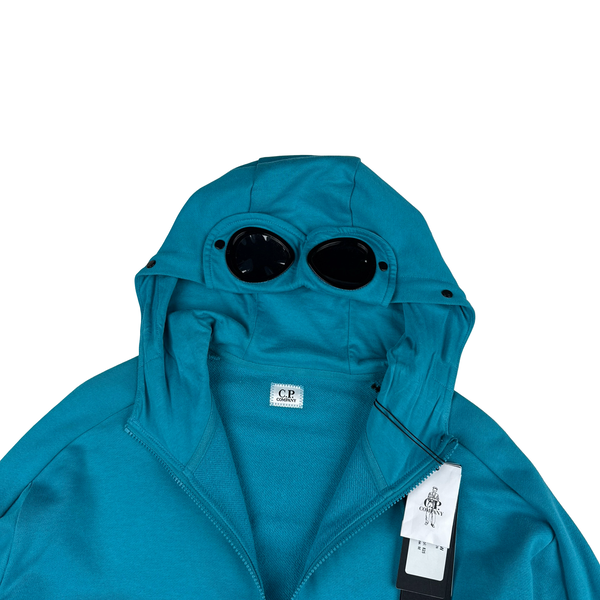 CP Company Turquoise Blue Goggle Cotton Zip Up Hoodie - Medium