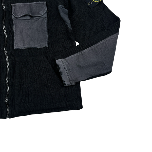 Stone Island 2003 Black Chest Pockets Zipped Knitted Jumper - XL