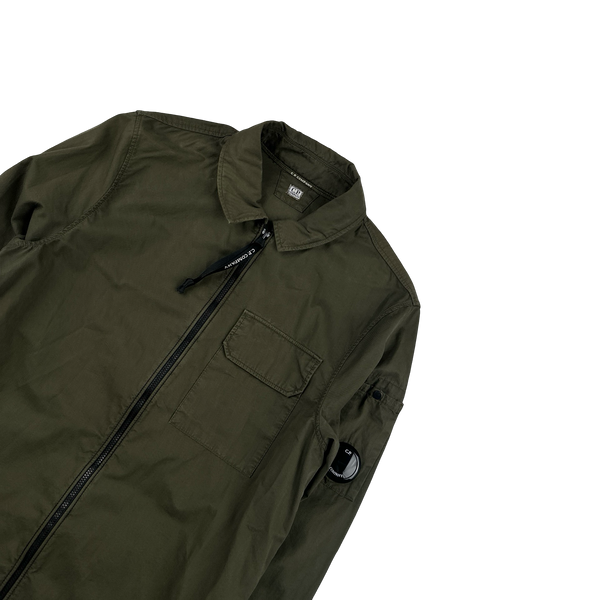 CP Company Khaki Green Cotton Zipped Overshirt - XS