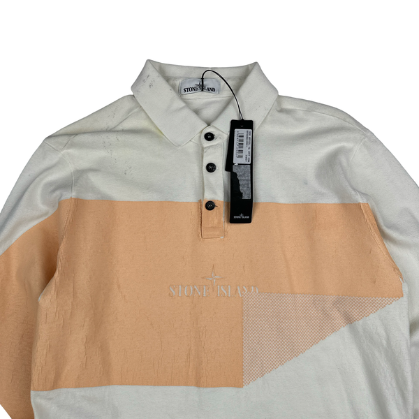 Stone Island 2018 Long Sleeve Thick Cotton Printed Polo Shirt - Large