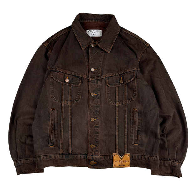 Valentino Brown Faded Denim Multi Pocket Collared Jacket  - XL