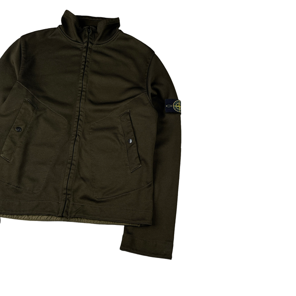 Stone Island Vintage 2004 Khaki Poly Ribbed Zipped Track Top - Large
