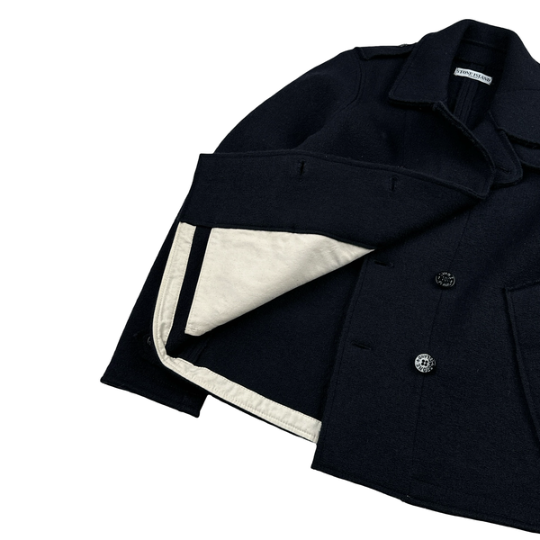 Stone Island 2010 Navy Double Breasted Thick Wool Pea Coat - Small