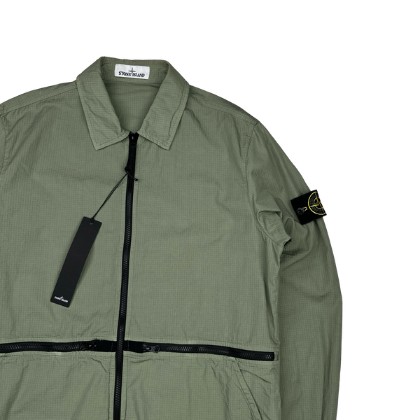 Stone Island 2019 Green Cotton Rip Stop Zipped Overshirt - Large