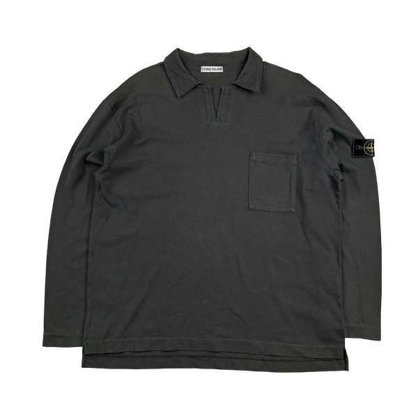 Stone Island Vintage 1999 Grey Cotton Collared Polo Shirt - XXL