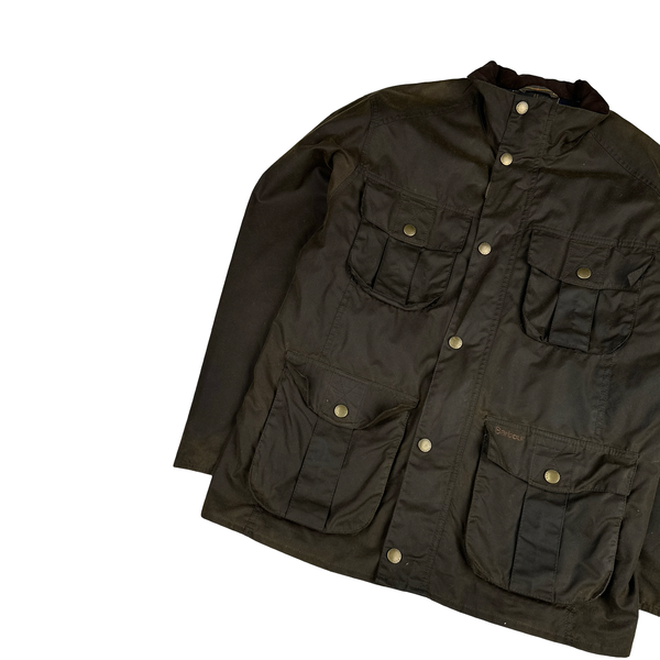 Barbour Corbridge Brown Cotton Flannel Lined Wax Field Jacket - Small