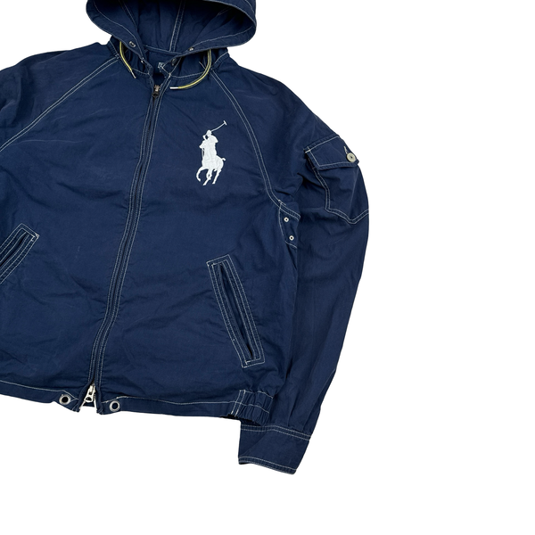 Ralph Lauren Blue Contrast Stitch Cotton Zipped Overshirt - Medium