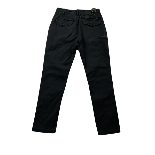 Stone Island 2007 Black Thick Cotton Tapered Fit Trousers - Small