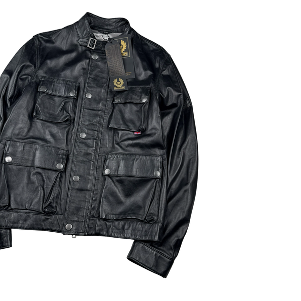 Belstaff Black Multi Pocket Leather Zipped Lightweight Jacket - XL