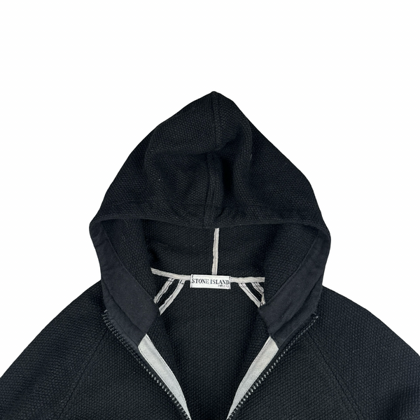 Stone Island 2002 Black Thick Knitted Hooded Compass Jumper - XL