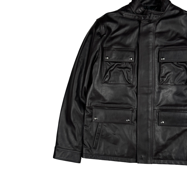 Belstaff Dark Brown Multi Pocket Leather Zipped Heavyweight Jacket - XL