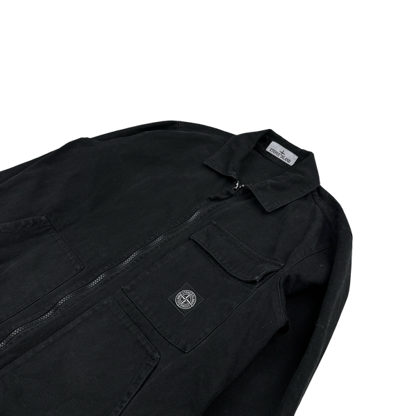Stone Island 2019 Black Cotton Canvas Patch Overshirt - Small