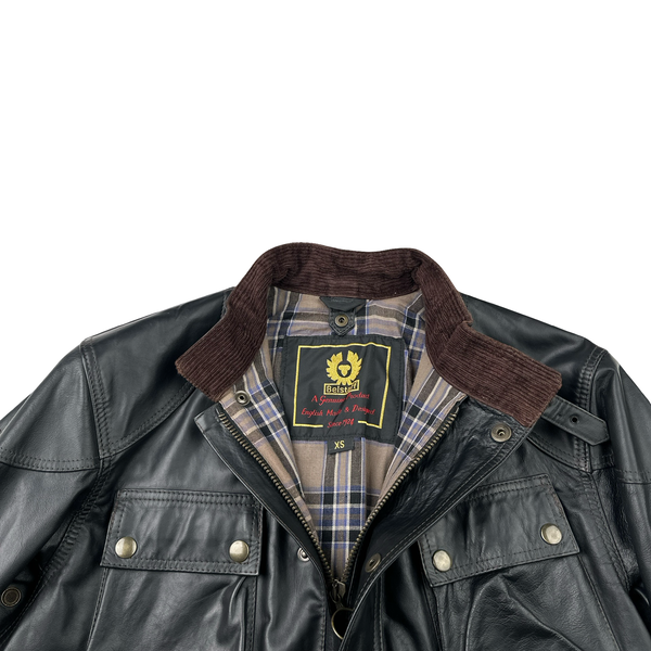 Belstaff Black Multi Pocket Field Leather Zipped Heavyweight Jacket - Small