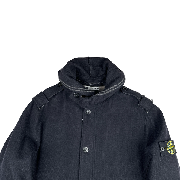 Stone Island 2009 Black Heavyweight Wool Buttoned Coat - Large