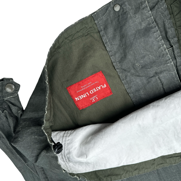 CP Company Khaki Plated Linen Lens Viewer Jacket - Large
