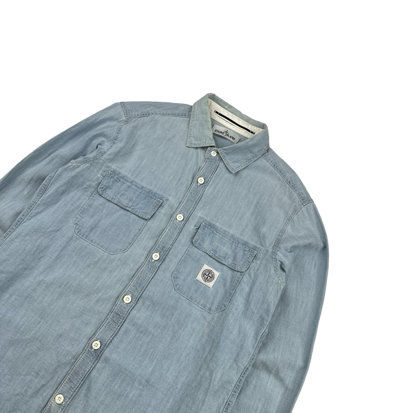 Stone Island 2013 Blue Denim Patch Buttoned Shirt - Large