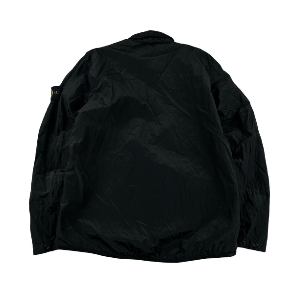 Stone Island Black Shimmer Nylon Metal Cotton Lined Overshirt - Medium