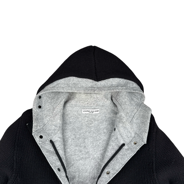 Stone Island 2008 Heavyweight Black Wool Knitted Dutch Rope Lined Jacket - XXL