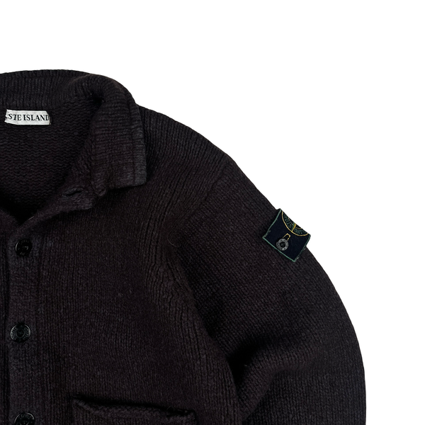 Stone Island Vintage Knitted Green Edge Buttoned Front Pocket Jumper - Small
