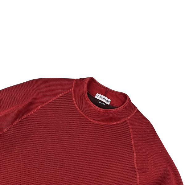 Stone Island 2003 Red Mock Neck Ribbed Cotton Pullover - XXL