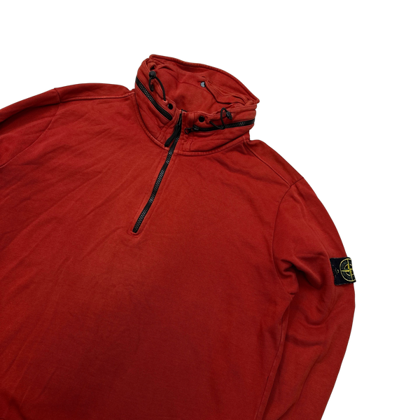 Stone Island Red Cotton Quarter Zip Pullover - XXL