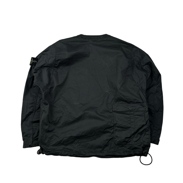 Stone Island 2021 Black Brushed Cotton Cargo Pullover Overshirt - Large