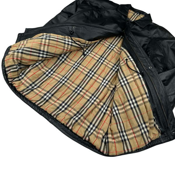 Burberry Leather Nova Check Lined Collared Duffle Coat - 3XL