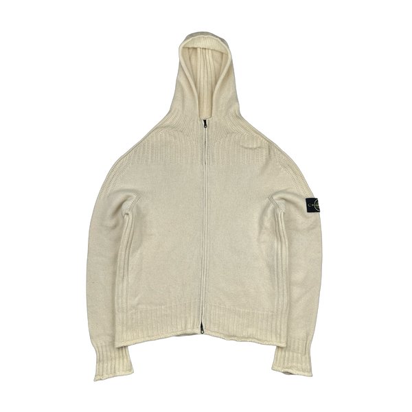 Stone Island Vintage Cream Wool Zipped Hoodie - Large