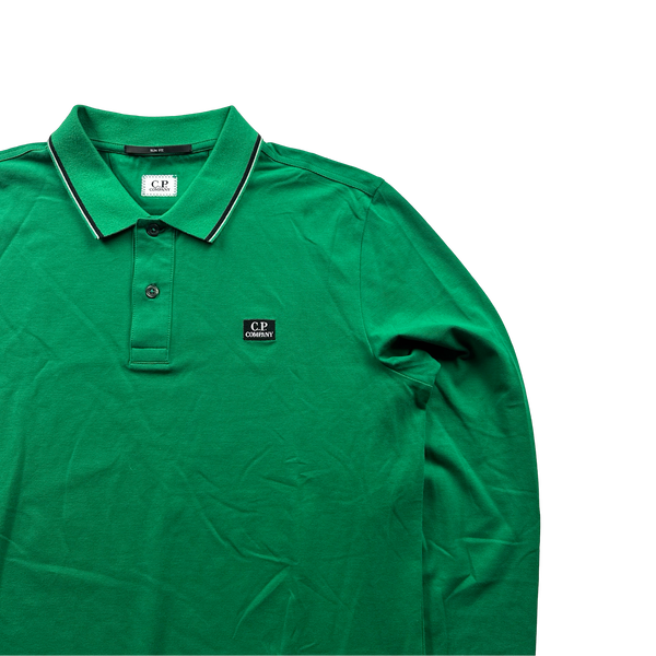 CP Company Green Spellout Longsleeve Polo Shirt - Large