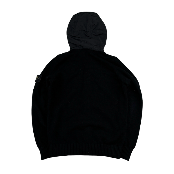 Stone Island 2011 Black Wool Nylon Hood Cardigan - XL